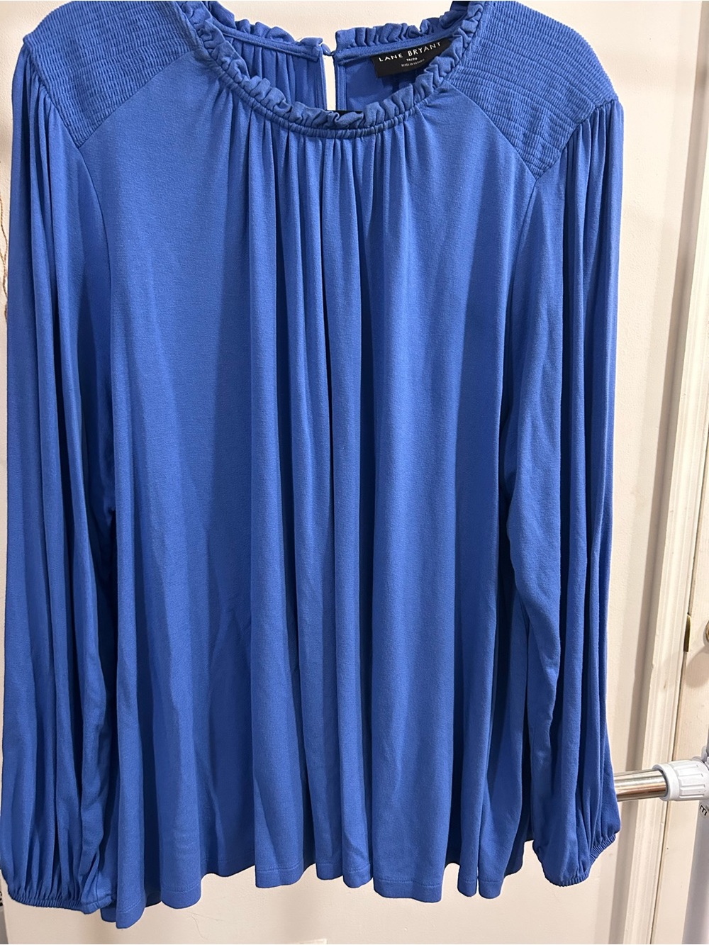Lane Bryant Royal Blue Long-Sleeve Ruffle-Trim Blouse